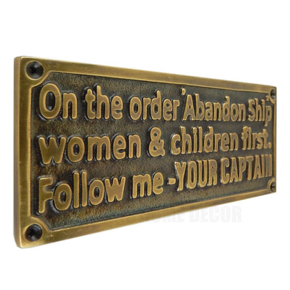 Bronze Nautical On The Order Abandon Ship Follow Your Captain Wall Plaque Sign