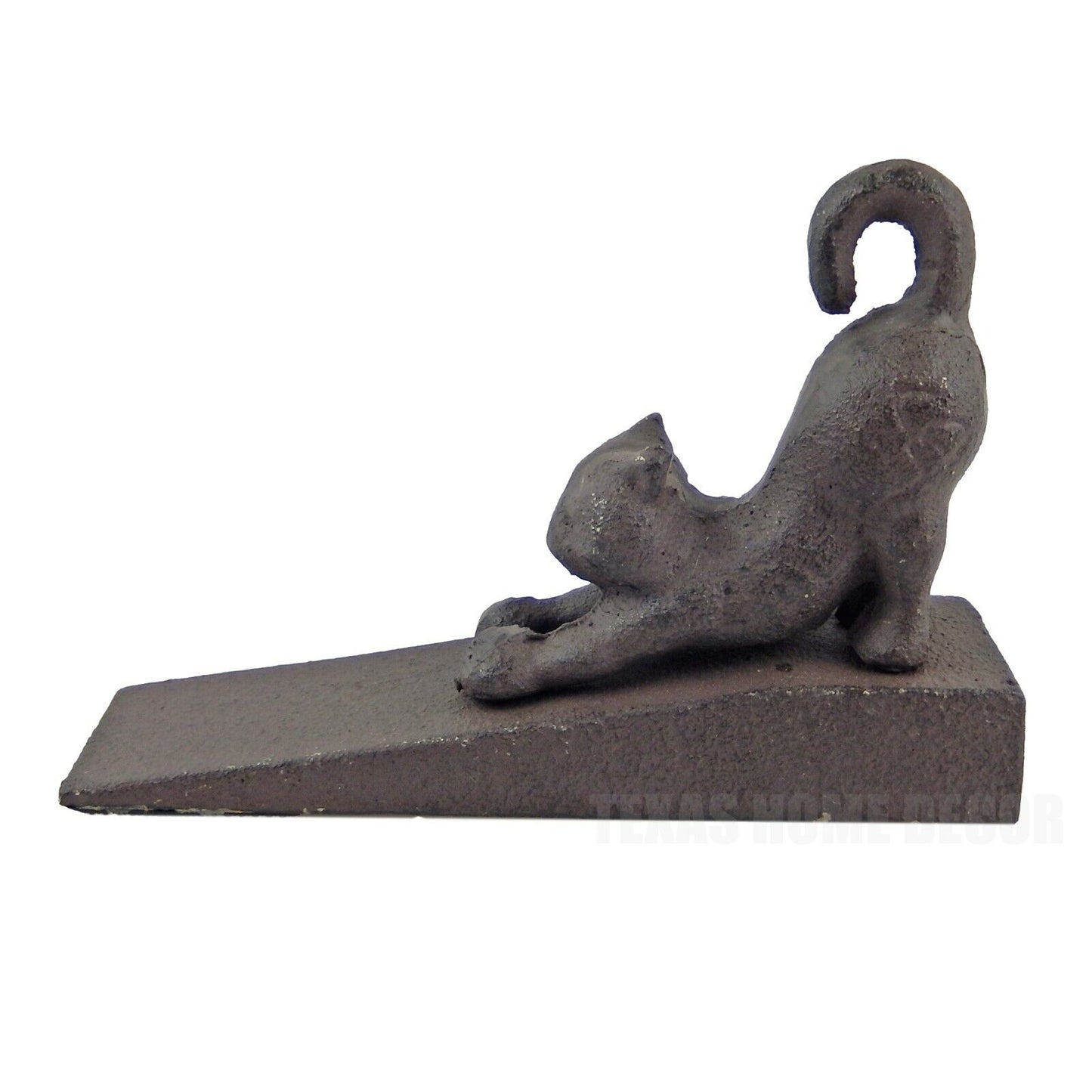 Cat Arching Back Doorstop Wedge Cast Iron Kitty Antique Style Rustic Brown