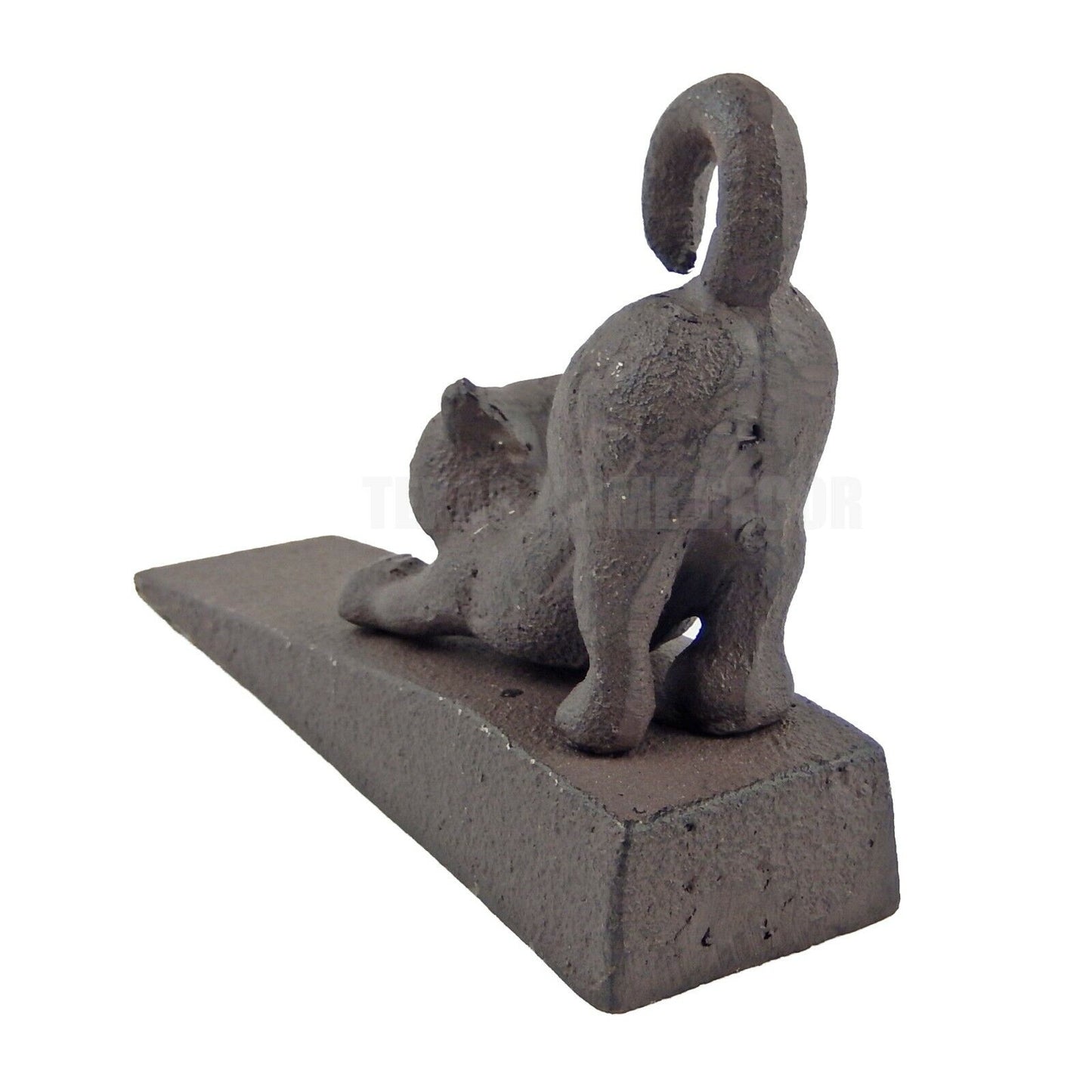 Cat Arching Back Doorstop Wedge Cast Iron Kitty Antique Style Rustic Brown