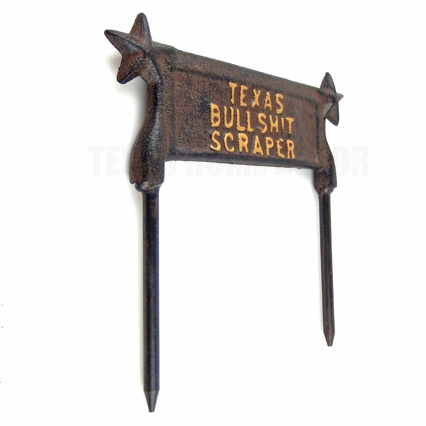 Cast Iron Texas Bullshit Boot Scraper Ground Stake Lawn Garden Double Sided