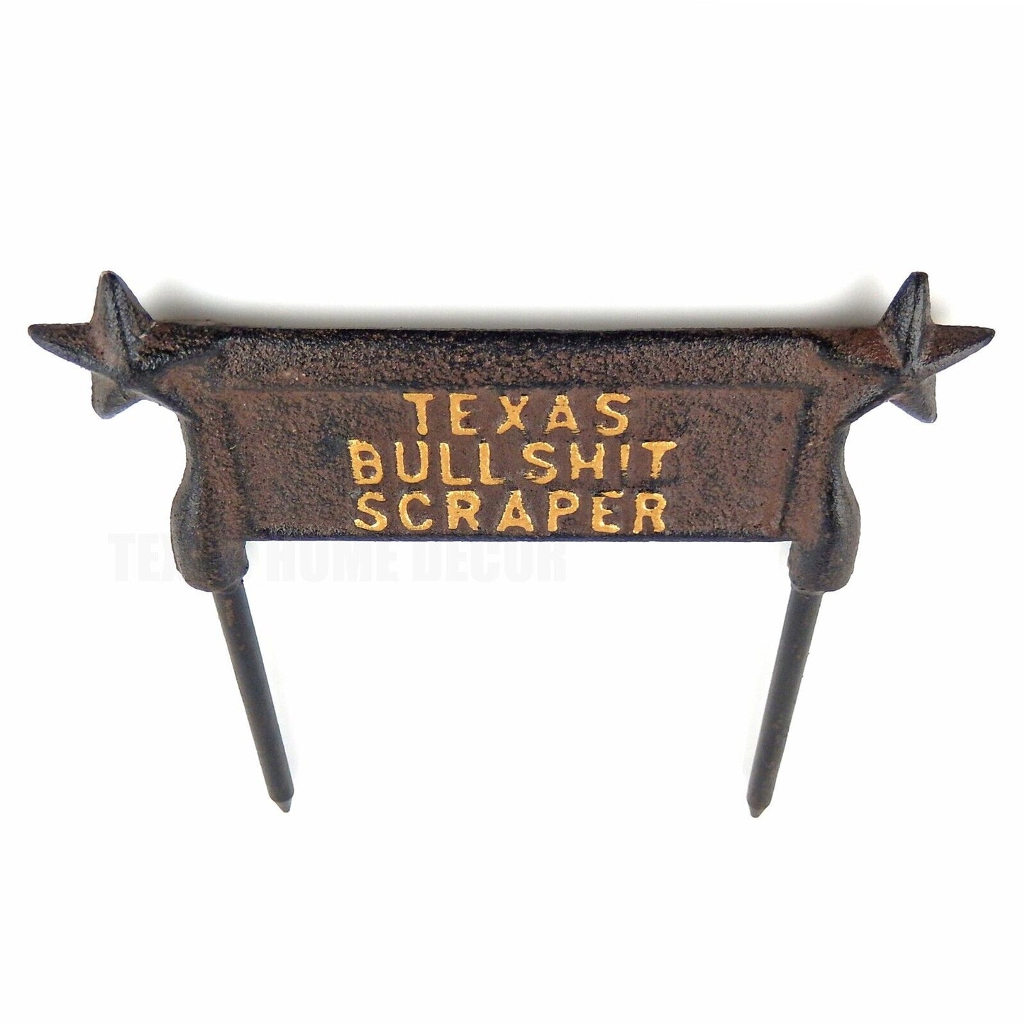 Cast Iron Texas Bullshit Boot Scraper Ground Stake Lawn Garden Double Sided