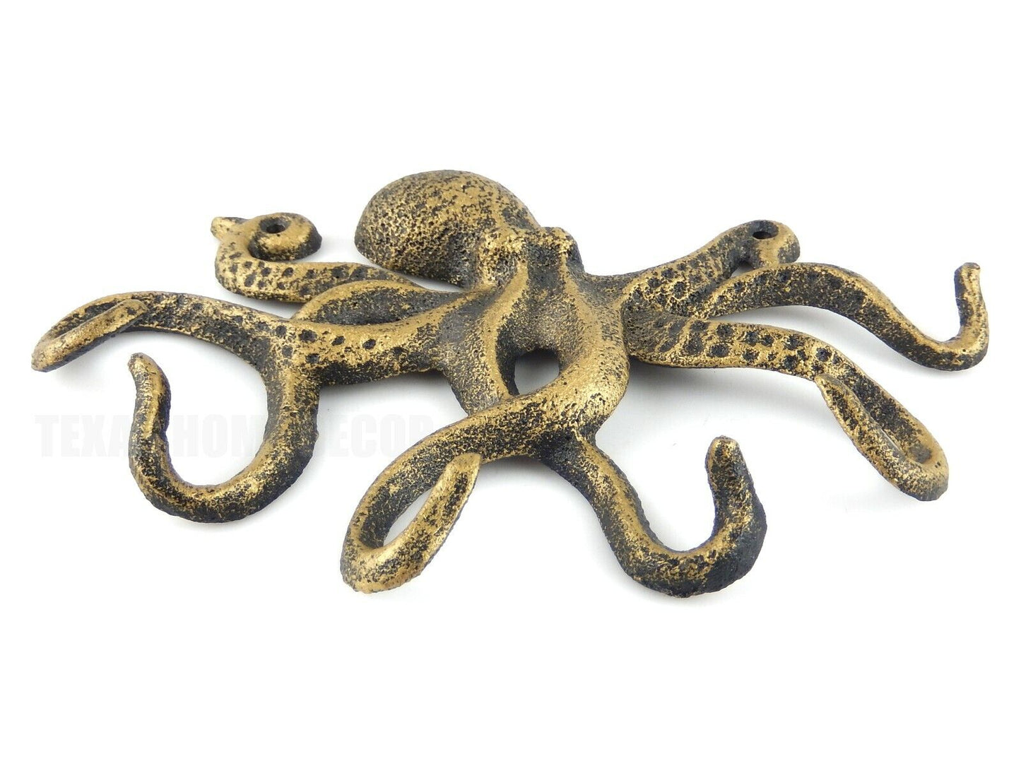 Octopus Wall Hook Cast Iron Key Rack Towel Coat Hanger Antique Gold Nautical