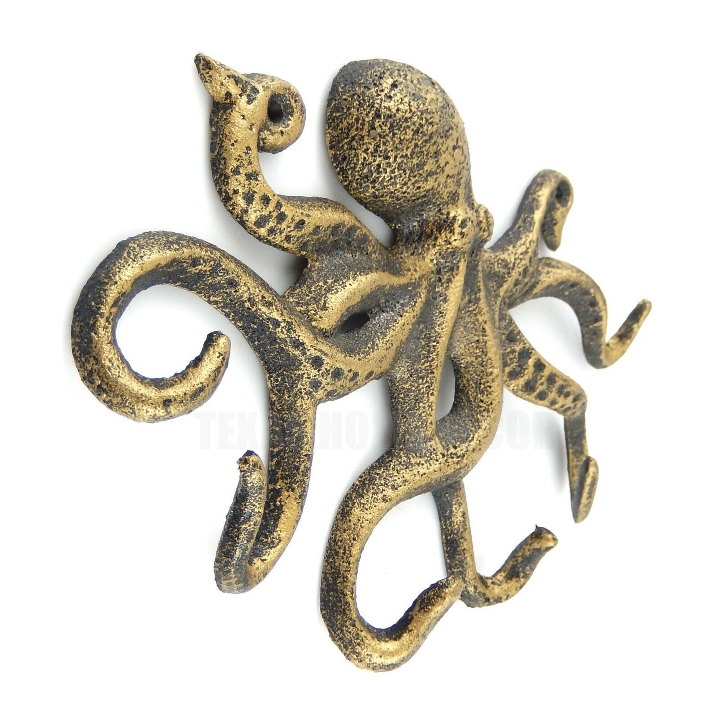 Octopus Wall Hook Cast Iron Key Rack Towel Coat Hanger Antique Gold Nautical