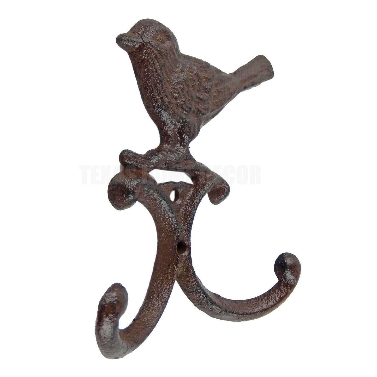 Bird Double Wall Hook Cast Iron Key Towel Coat Hanger Rustic Antique Style Brown