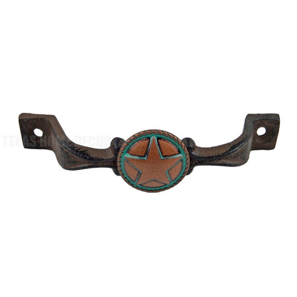 Rustic Turquoise Solid Copper Star Concho Door Handle Cast Iron Drawer Pull 6 in