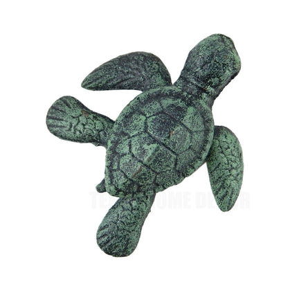 Small Cast Iron Baby Sea Turtle Figurine Statue Garden Pond Nautical Decor Green