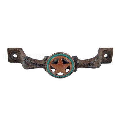 Rustic Turquoise Copper Star Concho Door Handle Cast Iron Drawer Pull 6 inch
