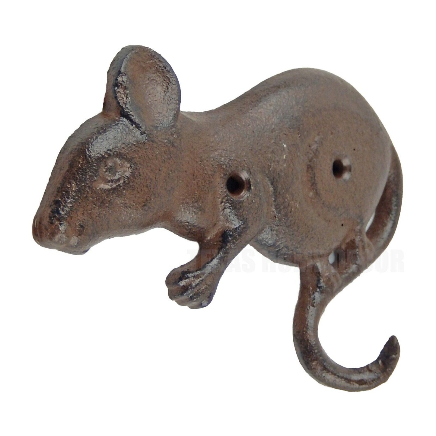 Mouse Tail Wall Hook Cast Iron Key Towel Coat Hanger Rustic Antique Style Brown