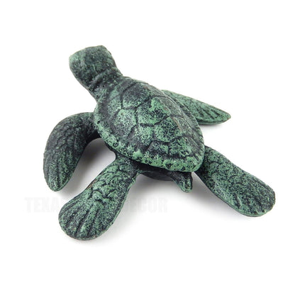 Small Cast Iron Baby Sea Turtle Figurine Statue Garden Pond Nautical Decor Green