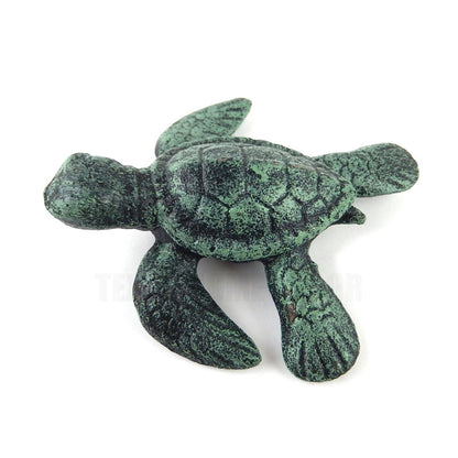 Small Cast Iron Baby Sea Turtle Figurine Statue Garden Pond Nautical Decor Green