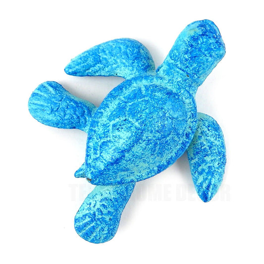 Small Cast Iron Baby Sea Turtle Figurine Statue Garden Pond Nautical Decor Blue