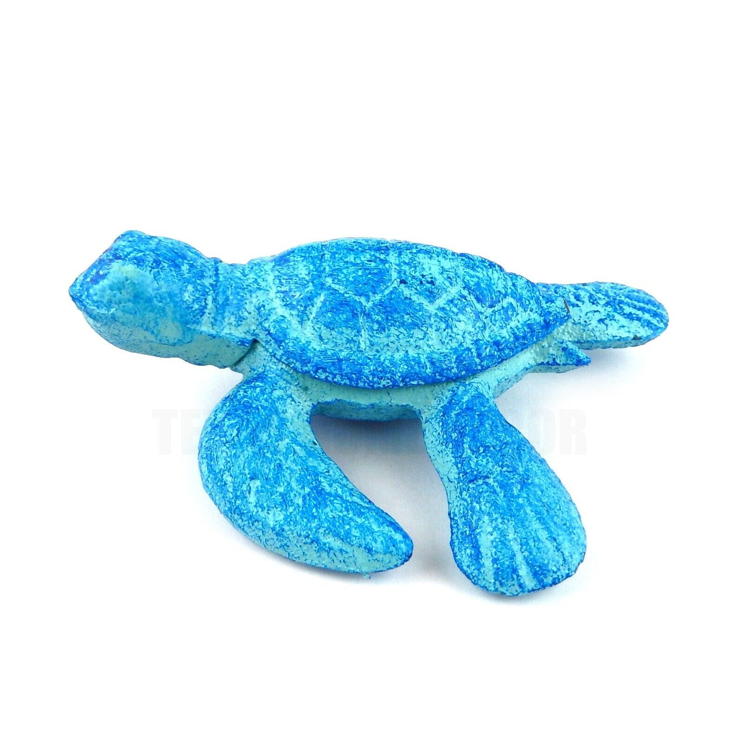 Small Cast Iron Baby Sea Turtle Figurine Statue Garden Pond Nautical Decor Blue