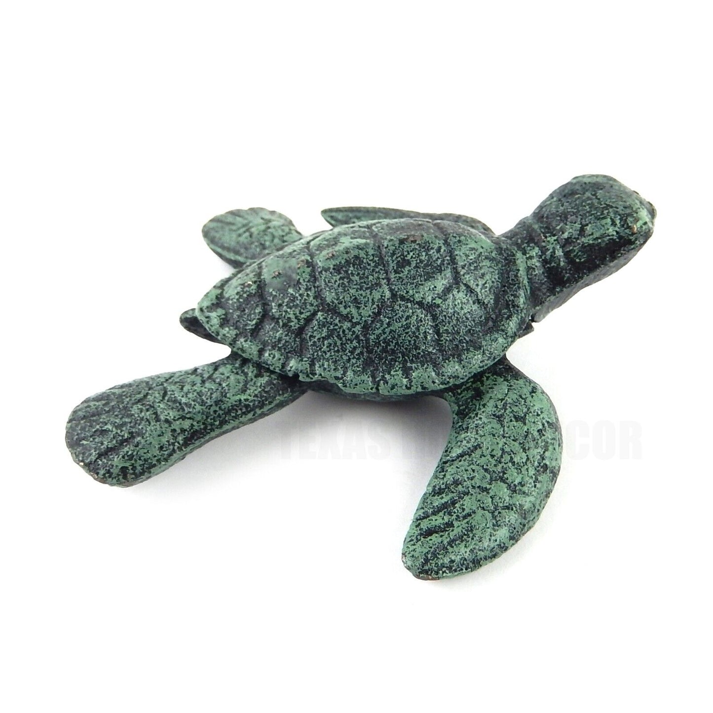 Small Cast Iron Baby Sea Turtle Figurine Statue Garden Pond Nautical Decor Green