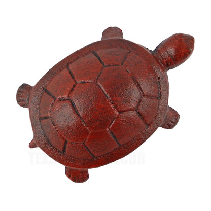 Cast Iron Turtle Figurine Antique Style Garden Pond Decor Rustic Red Finish 4.5"