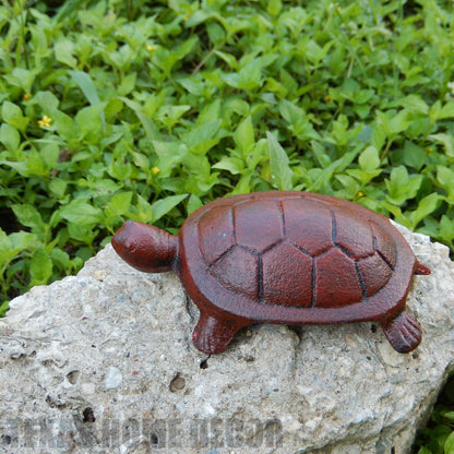 Cast Iron Turtle Figurine Antique Style Garden Pond Decor Rustic Red Finish 4.5"