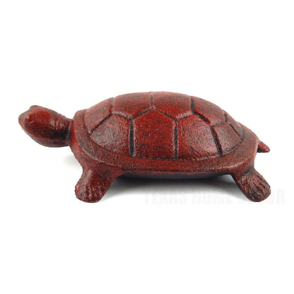 Cast Iron Turtle Figurine Antique Style Garden Pond Decor Rustic Red Finish 4.5"