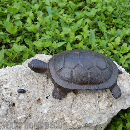 Cast Iron Turtle Figurine Antique Style Garden Pond Decor Rustic Brown 4.5 inch