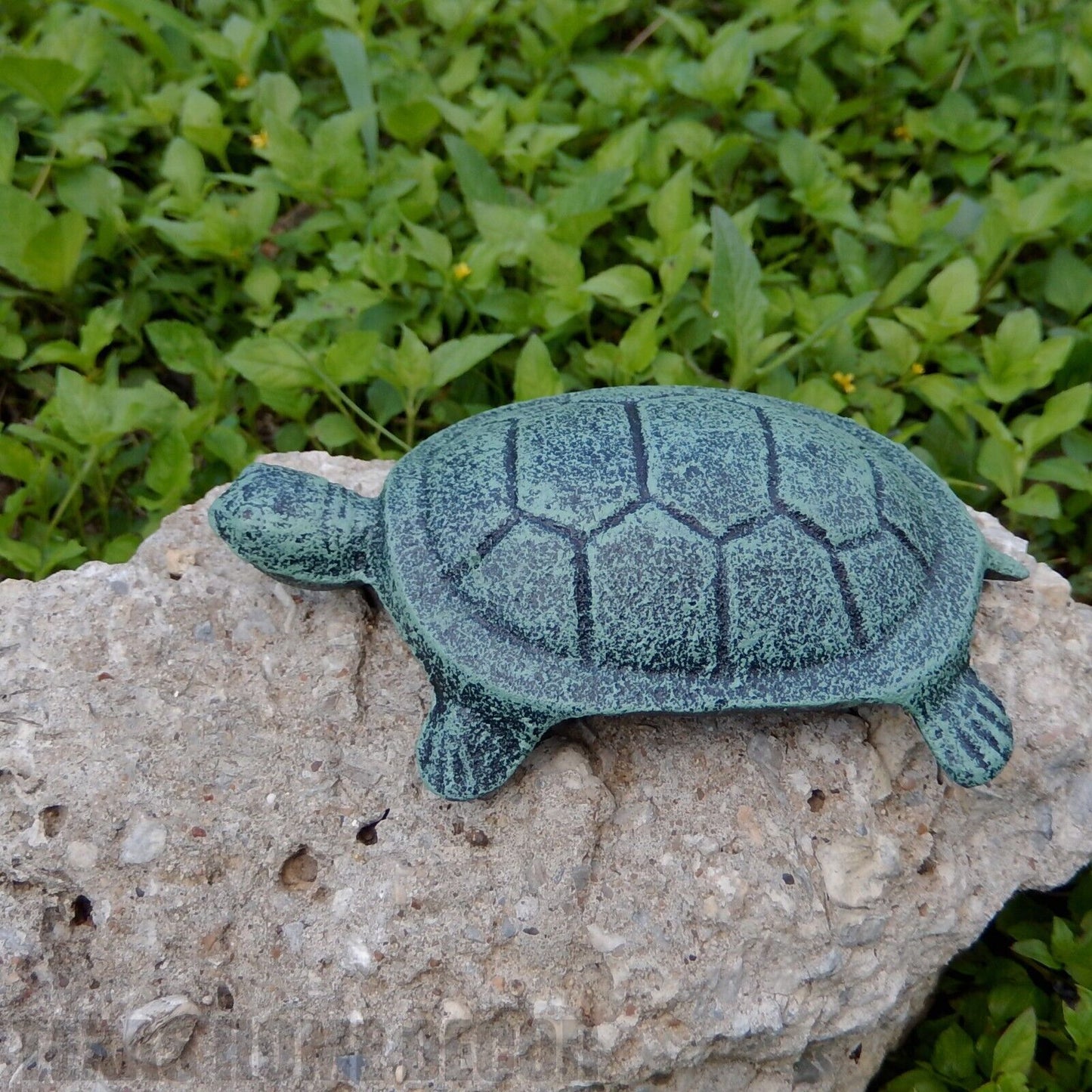 Cast Iron Turtle Figurine Antique Style Garden Pond Decor Rustic Green 4.5 inch