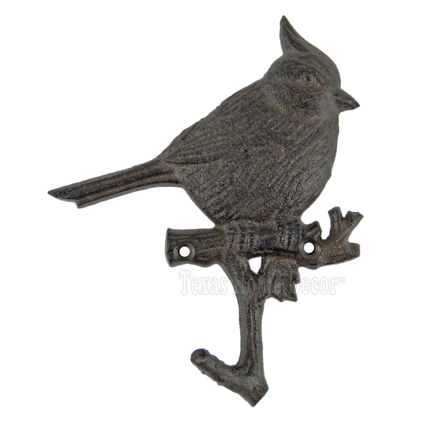 Cardinal Bird Branch Wall Hook Cast Iron Key Towel Coat Hanger Rustic Brown