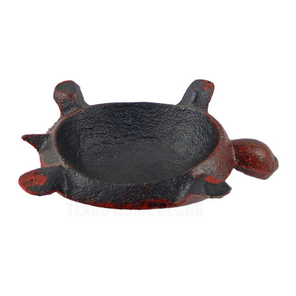 Cast Iron Turtle Figurine Antique Style Garden Pond Decor Rustic Red Finish 4.5"