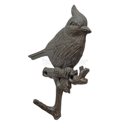 Cardinal Bird Branch Wall Hook Cast Iron Key Towel Coat Hanger Rustic Brown