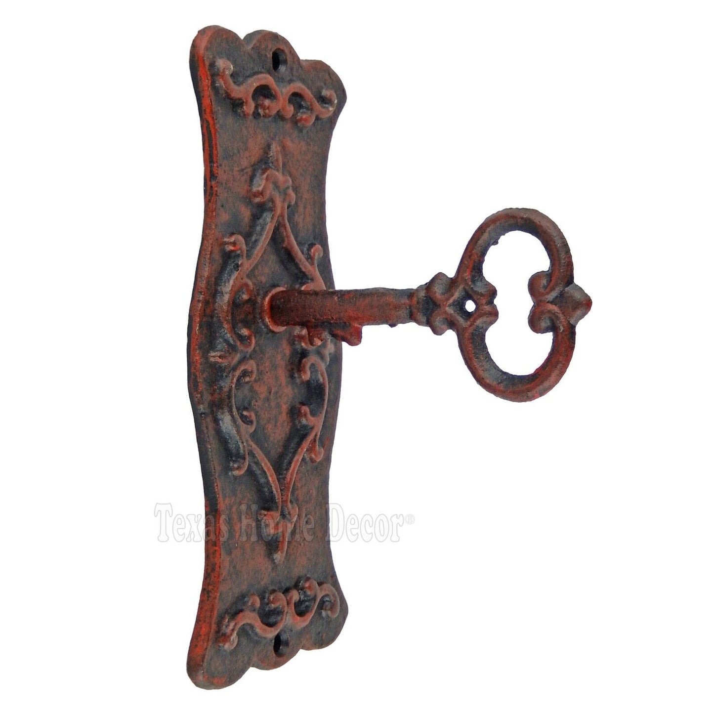 Skeleton Key in Lock Wall Hook Coat Hanger Cast Iron Victorian Antiqued 7 1/4"