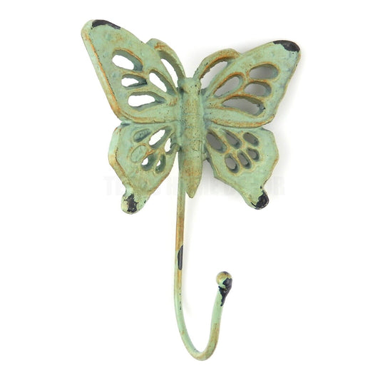 Cast Iron Butterfly Wall Hook Key Towel Coat Robe Hanger Antique Weathered Green