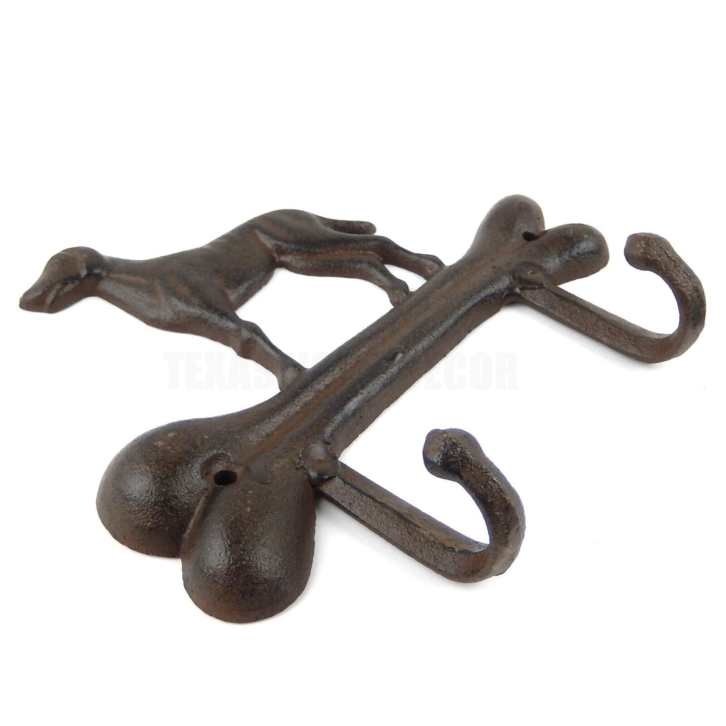 Cast Iron Dog Bone Leash Double Wall Hook Key Towel Coat Hanger Antique Brown