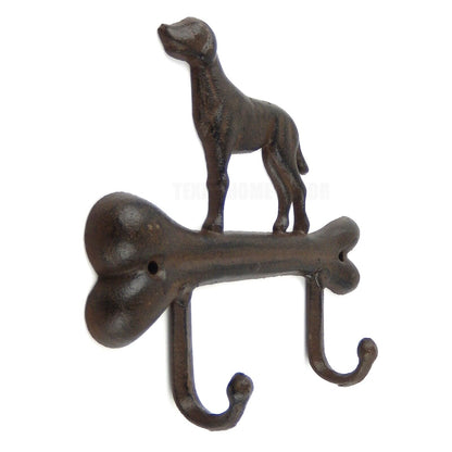 Cast Iron Dog Bone Leash Double Wall Hook Key Towel Coat Hanger Antique Brown