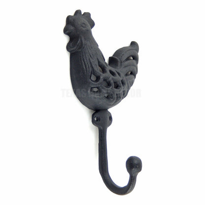 Rooster Farm Wall Hook Cast Iron Key Towel Coat Hanger Black With Clear Coat