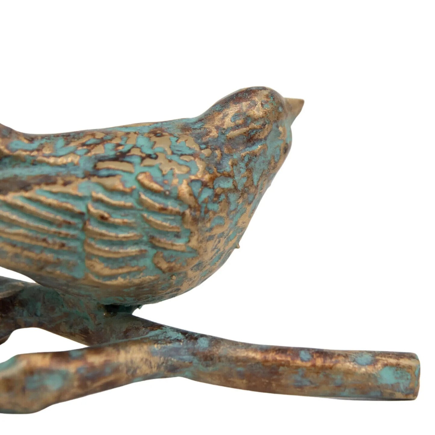 Bird on Branch Figurine Paperweight Verdigris Turquoise Antique Bronze Cast Iron