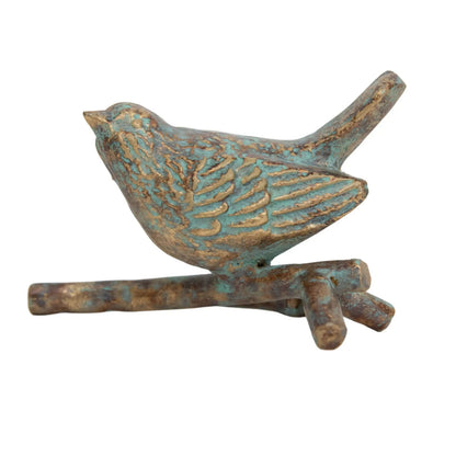 Bird on Branch Figurine Paperweight Verdigris Turquoise Antique Bronze Cast Iron