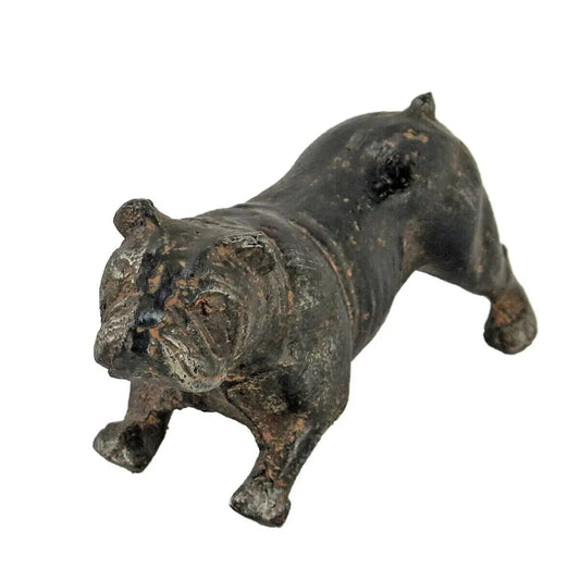 Bulldog Figurine Dog Statue Cast Iron Rustic Gunmetal Rust Finish Paperweight