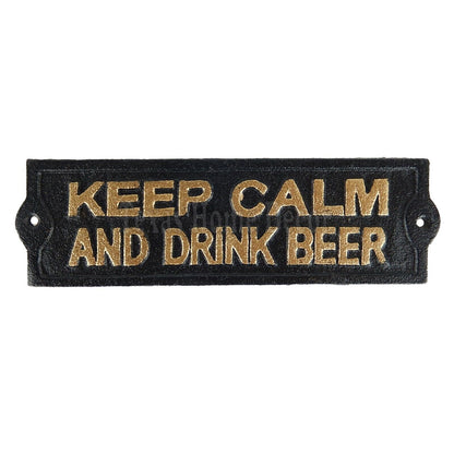 Keep Calm and Drink Beer Cast Iron Wall Plaque Sign Man Cave Black Gold Finish