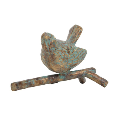 Bird on Branch Figurine Paperweight Verdigris Turquoise Antique Bronze Cast Iron