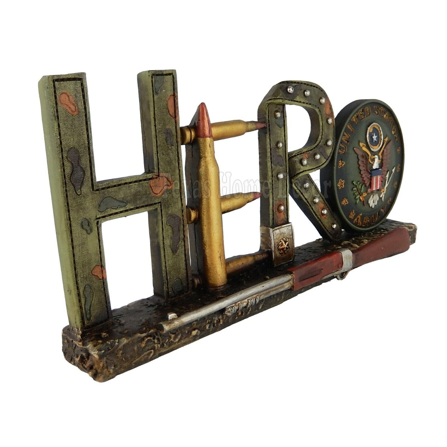 U.S. Army Hero Plaque Sign Rustic Finish Hand Painted Polyresin Bullets Rifle