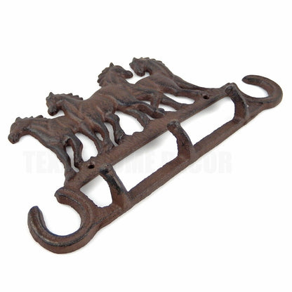 Running Horses Wall Hook Coat Rack Key Leash Towel Hanger Rustic Iron Western