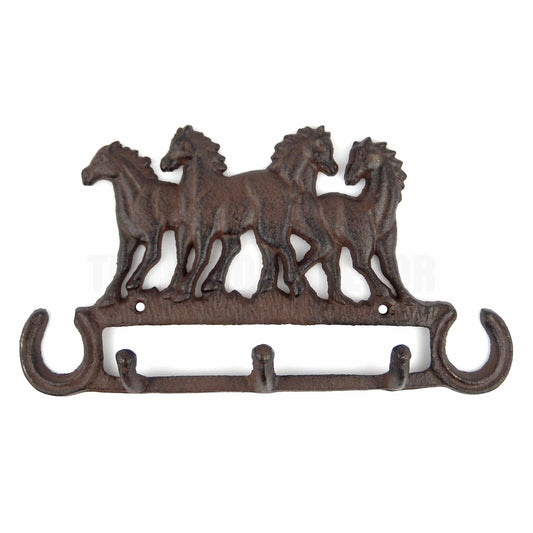 Running Horses Wall Hook Coat Rack Key Leash Towel Hanger Rustic Iron Western