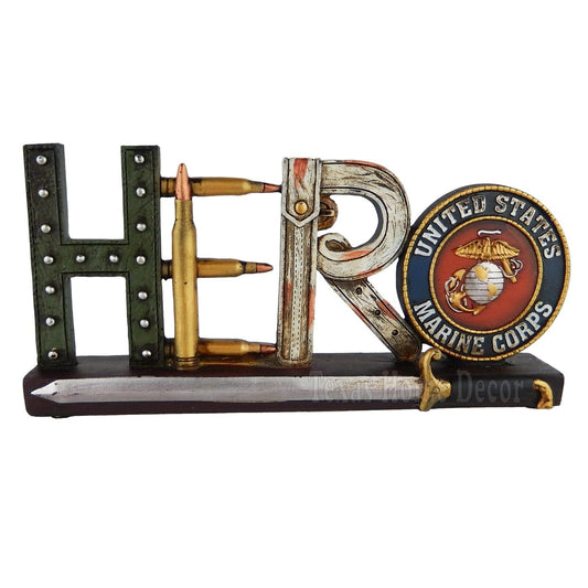 Marine Corps Hero Plaque Sign Rustic Finish Hand Painted Polyresin Bullets