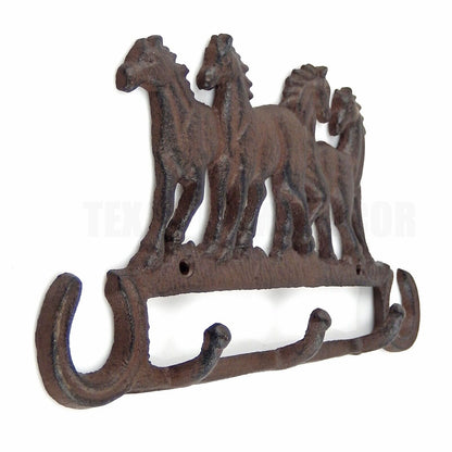 Running Horses Wall Hook Coat Rack Key Leash Towel Hanger Rustic Iron Western