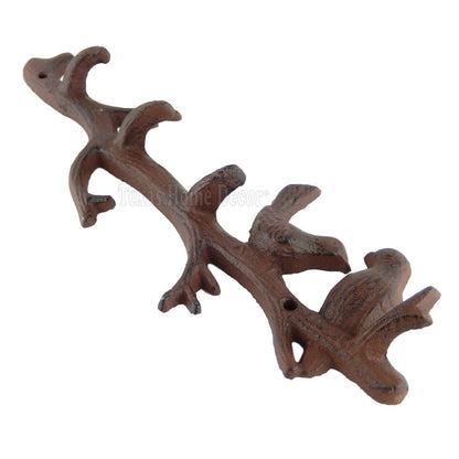 Tree Branch Birds Key Rack Cast Iron Wall Hook Coat Towel Hanger Rustic Finish