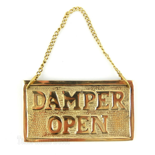 Damper Open Closed Fireplace Sign Solid Brass Hanging Double Sided Vintage Style