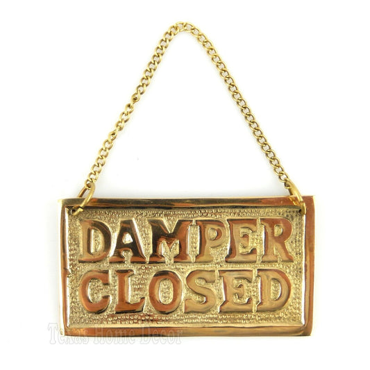 Damper Open Closed Fireplace Sign Solid Brass Hanging Double Sided Vintage Style