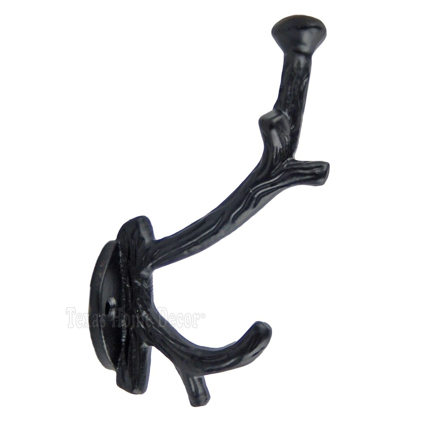 Tree Branch Double Wall Hook Key Coat Towel Hanger Powder Coated Cast Iron Black