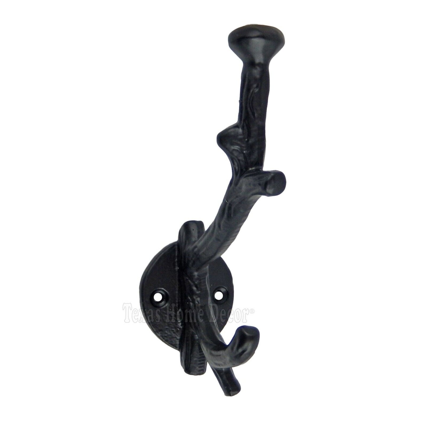 Tree Branch Double Wall Hook Key Coat Towel Hanger Powder Coated Cast Iron Black