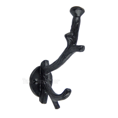 Tree Branch Double Wall Hook Key Coat Towel Hanger Powder Coated Cast Iron Black