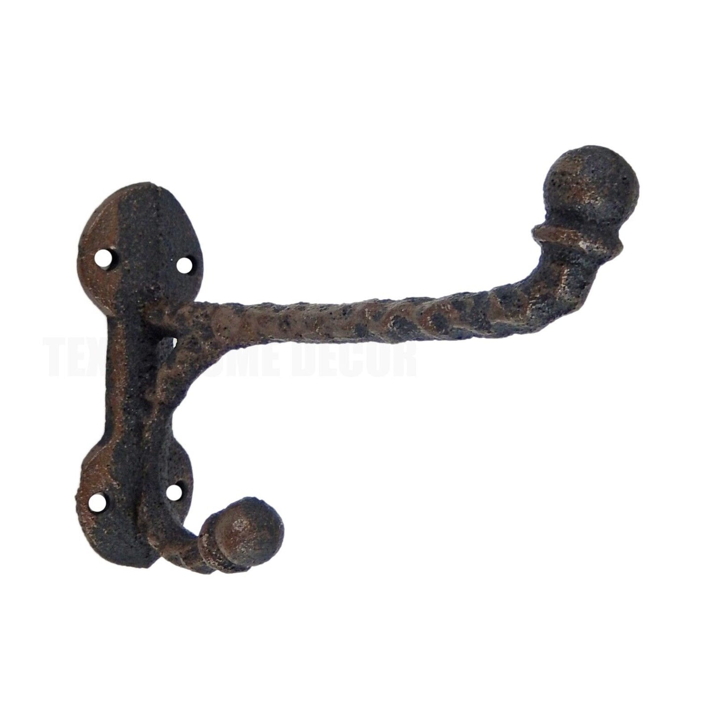 Cast Iron Double Wall Hook Coat Towel Hanger Hammer Forged Rippled Look Brown