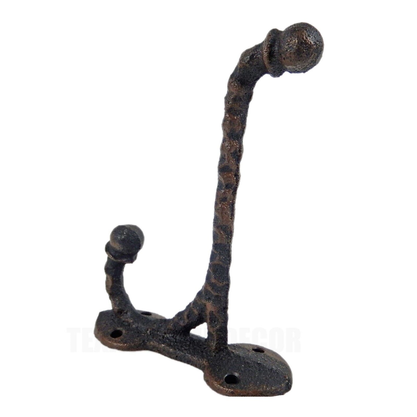 Cast Iron Double Wall Hook Coat Towel Hanger Hammer Forged Rippled Look Brown