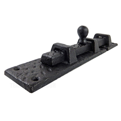 Large Cast Iron Barrel Slide Bolt Door Latch Hammered Look Heavy Duty Black