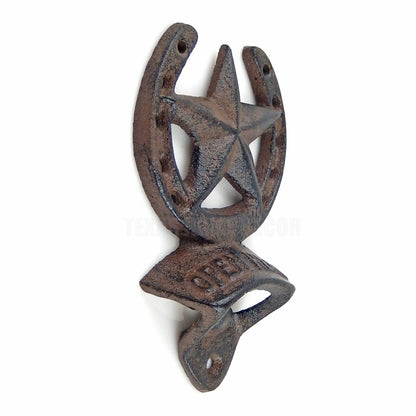 Cast Iron Horseshoe Star Open Here Beer Bottle Opener Wall Mount Rustic Western